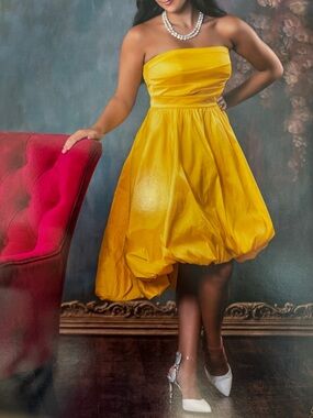 Aidan Mattox Strapless Yellow Bubble-Hem Cocktail Dress